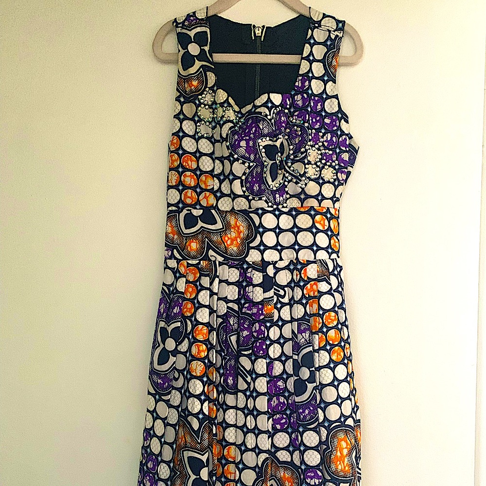 Girls African print bejeweled sleeveless midi dress